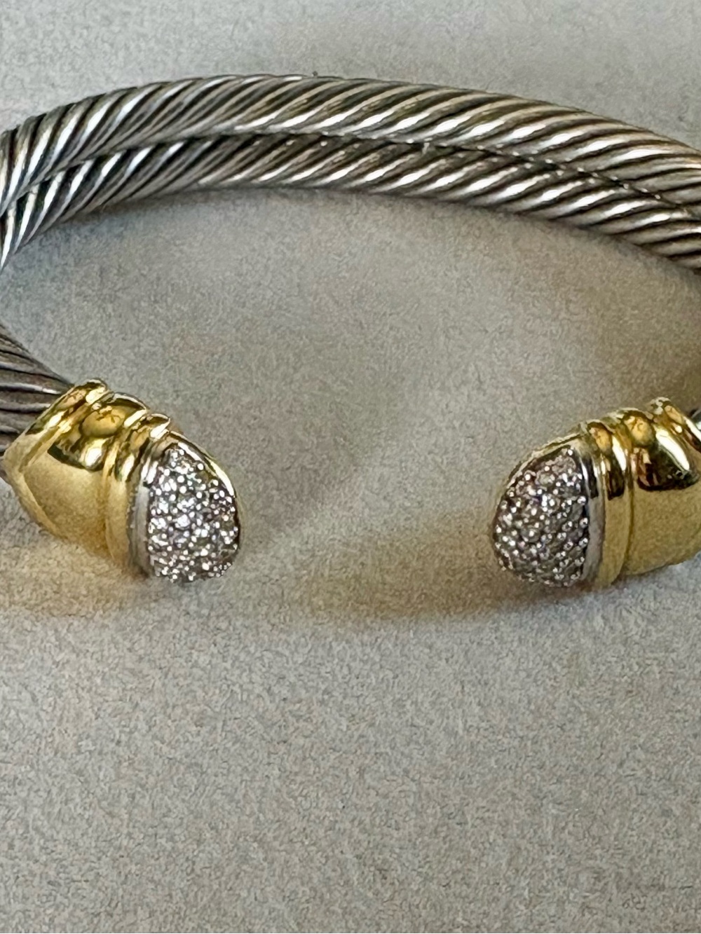 David Yurman Thoroughbred Cuff Bracelet Pave Diamond 18K Gold, Sterling Silver - Picture 4 of 11